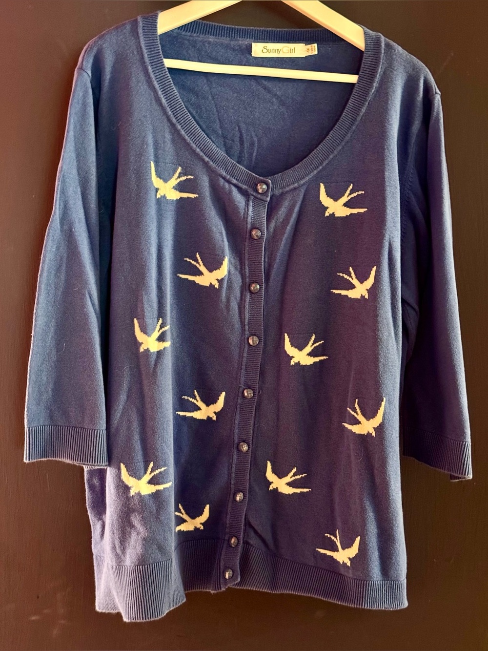 Sunny Girl Cerulean Blue 3/4 Sleeve Cardigan, 4X